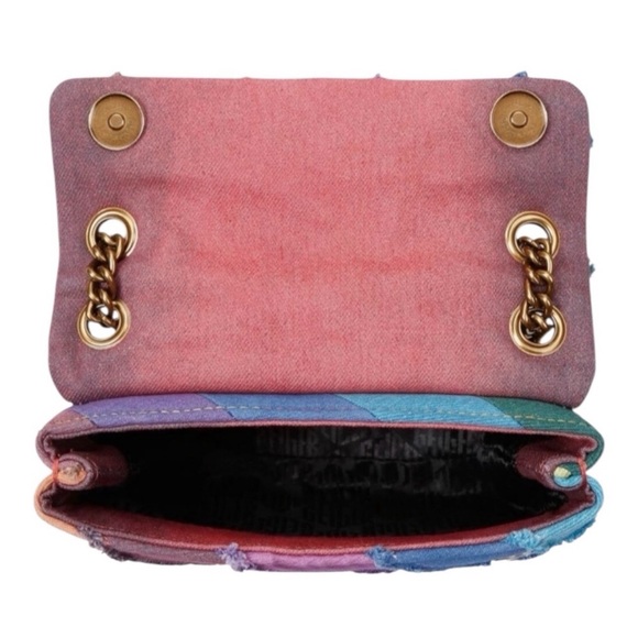 Kurt Geiger Denim Mini Kensington Multicolor Diagonal Stripe Chain Shoulder Bag - Picture 4 of 5